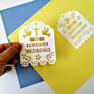 SVG schnitt Dateien Cricut Joy Tag Mi Primavera Comunion Taufe Erstkommunion Papel Picado Souvenir Tag Laser-Cut Silhouette Cameo Herzstück