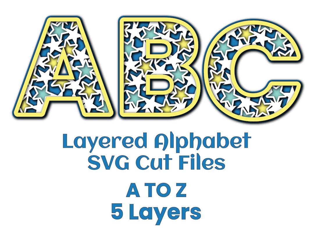 Alphabet A to Z Stars Layered 3D SVG Cut File 5 Layers Templates ...