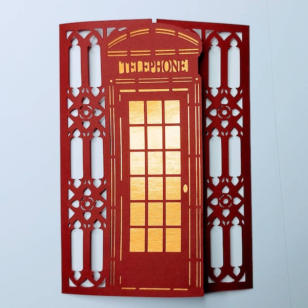 SVG Cricut Gate Fold Card British Phone Booth Gate Fold Card Greeting Cards Christmas Card SVG London Phone Booth Birthday Card Invitation