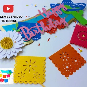 SVG CRICUT cut files TEMPLATES Papel Picado cake topper customizble Mini banners 2,5 inches happy birthday fiesta Cricut Joy Silhouette image 2