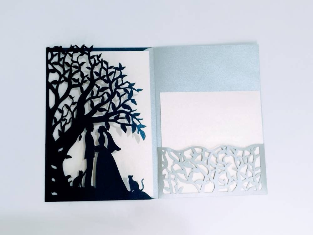 5x7 SVG Cut Files Wedding Invitation Tree Tri Fold Pocket Card Romantic ...
