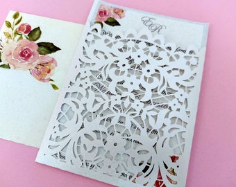 5x7 SVG Laser Cut Wedding Invitation Pocket Card Cricut Cut File Template Silhouette Cameo Antique Lace die cut design classic invitation