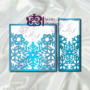 Modelo de convite SVG de flocos de neve Cartão de bolso para casamento de inverno Arquivo de corte para festa temática de aniversário congelado Cricut Corte a laser Silhueta Cameo