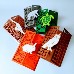 Conjunto de 5 modelos SVG Cricut Cut Files Gate Fold Cards Animais Corte a laser Silhueta Cameo animais coruja gato tartaruga elefante amante de animais svg