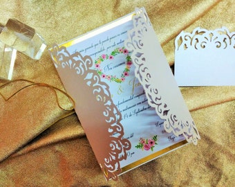 SVG Gate Fold Laser Cut Cards Wedding Invitation Template. Cricut, Silhouette, DXF, Ai Formats luxury, elegant,  Sweet 16, 15 Invitation