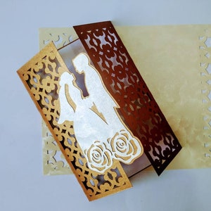 5x7 SVG Bride and Groom Gate Fold Card Cut File Laser Cut Wedding Invitation Couple Cricut Silhuette  DXF Ai Romantic Wedding Greeting Card