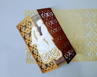 5x7 SVG Braut und Bräutigam Torfaltkarte Karte Schnittdatei Laser-Schnitt Hochzeitseinladung Paar Cricut Silhuette DXF Ai Romantische Hochzeit Grußkarte