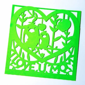 Arquivos de corte SVG Cricut Modelo de cartão de dia das mães Envelopes de coração Flores Passarinhos Arquivo de corte a laser Cricut Silhueta Cameo Cut DXF AI png