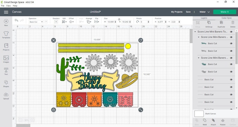 SVG CRICUT cut files TEMPLATES Papel Picado cake topper customizble Mini banners 2,5 inches happy birthday fiesta Cricut Joy Silhouette image 5