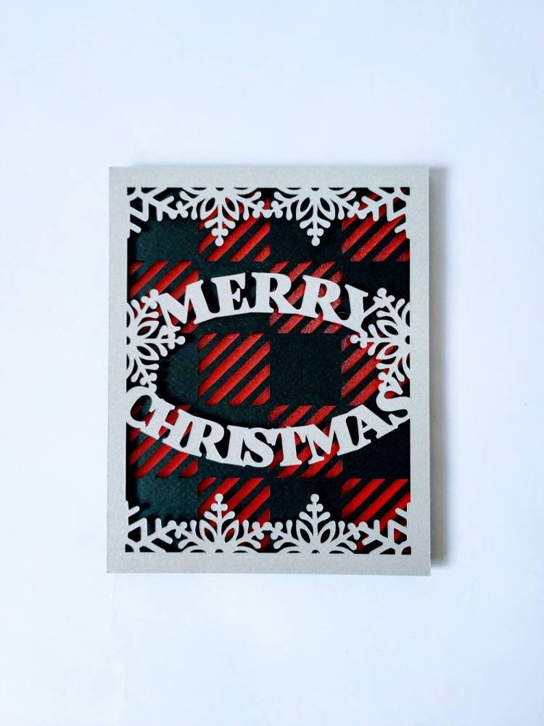 SVG Christmas Cards Buffalo Plaid Cricut Template Layers Cut - Etsy