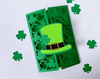 SVG St Patrick's Day Hats Card Cut Files Saint Patricks Day St. Patrick Trebol Card Cricut Silhouette Cameo Laser Cut Gate Fold Shamrock