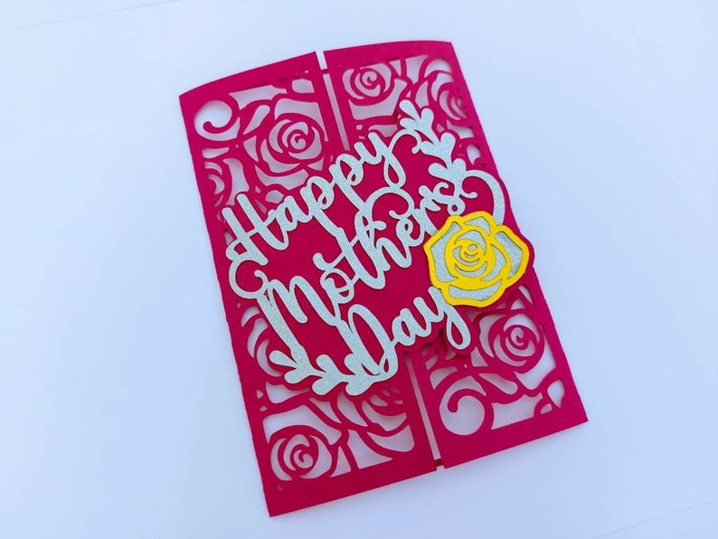 SVG Cut Files Cricut Mothers Day Card Cricut Template Roses Happy Mother's Day Cricut Silhouette Cameo Cut png Laser Cut File Gate Fold Card 