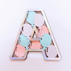 Balões em camadas do alfabeto de A a Z, arquivo de corte 3D SVG, modelos de 5 camadas, letras, topo de bolo, silhueta Cricut, camafeu, corte a laser, decoração de aniversário SVG