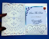 5x7 SVG Laser Cut File Wedding Invitation Tri Fold Pocket Card Cricut Silhouette Cameo Papel Picado Mexican Design Card Dove Folk