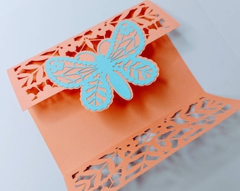 Butterfly Card Cricut SVG Wedding Invitation SVG Cricut Files Laser Cut Gate Fold Card Spring Cricut Cut File Silhouette Cameo Antique Lace