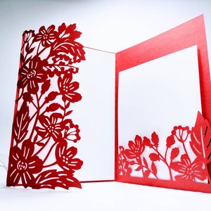 Hochzeitseinladung Cricut SVG Vorlage Cut-Datei Tri Fold Pocket-Karte Florale Einladung Blumen-Einladung sterben Schnitt Laser-Schnitt Silhouette Cameo