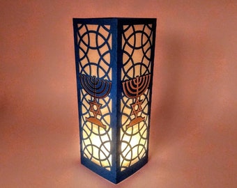 SVG Menorah Star of David Hanukkah Lantern Cricut 3D Cut Files Laser Cut Template Lampstand Festival of Lights Luminaries Silhouette Cameo