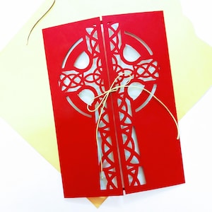 Pliki SVG Cricut cięte laserowo Chrzest Pierwsza Komunia Karta składana w bramę Celtycki krzyż Karta zaproszeniowa Karta pamiątkowa Sylwetka Pliki Cameo