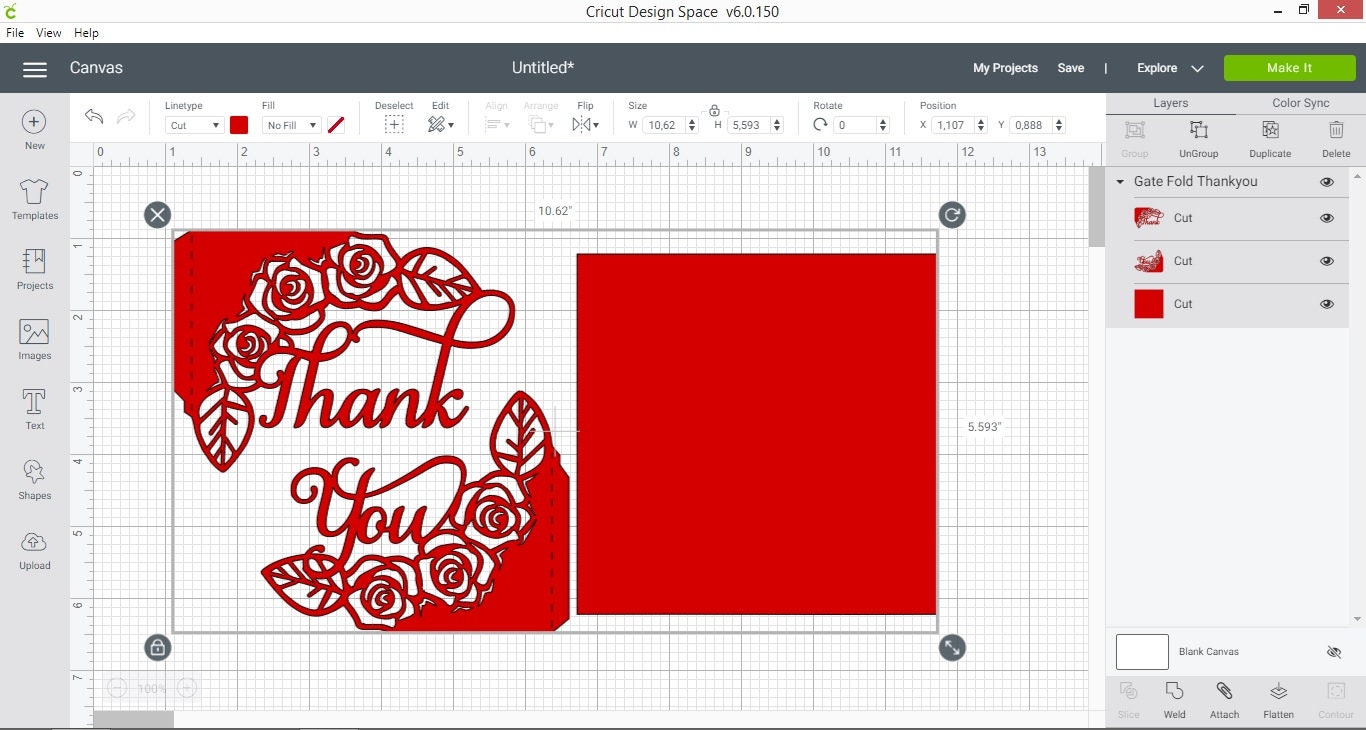 Thank You Card Cricut SVG Cut File Gate Fold Card Template Etsy UK