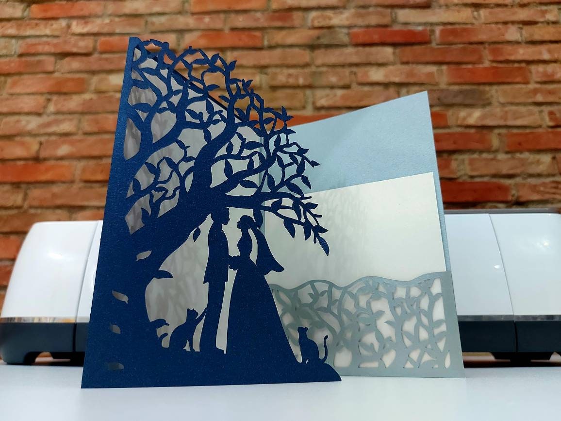 5x7 SVG Cut Files Wedding Invitation Tree Tri Fold Pocket Card Romantic ...