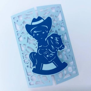SVG SCHNITTDATEI kleiner Junge Cowboy Kartenvorlage erster Geburtstag Einladungskarte Cowboy Themaparty Cricut Silhouette Cameo Bruder Laser-Cut