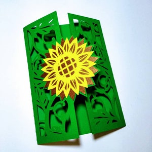 ひまわり SVG Cricut カットファイル 母の日カードテンプレート 招待状 ゲートフォールドカード 誕生日カード 秋のパーティー Cricut シルエット レーザーカット