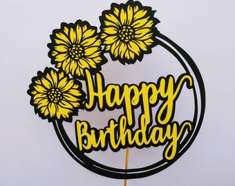 SVG Circular Frame Cutting Files Templates CAKE TOPPER Clipart Sunflower Happy Birthday Party Decor Cricut Silhouette Laser Cut Floral decor