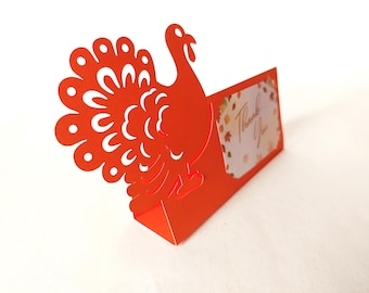 3D SVG Turkey Place Card Template, Turkey Escort Cards Holder SVG for Cricut, Laser Cut Thanksgiving Table Decor, Silhouette Cameo