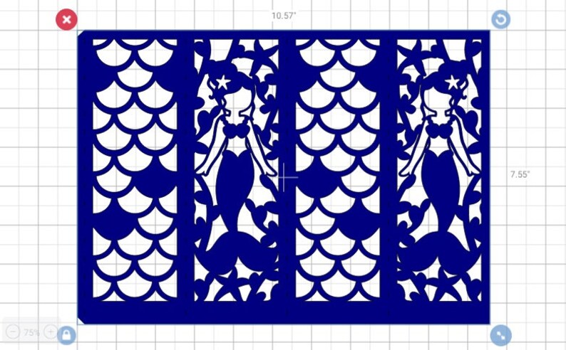 Puede incluir: Un dise&ntilde;o de papel artesanal azul con tres sirenas con una estrella en la cabeza, rodeadas de un patr&oacute;n de escamas superpuestas. El dise&ntilde;o mide 26,8 cm de ancho y 19,2 cm de alto.
