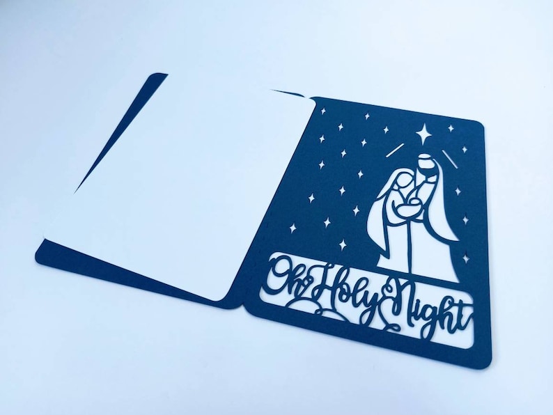 SVG Oh Holy Night julkort Cricut Cut filmappkort, mallar Jesu födelsedag Belen julsilhuett cameo laserskuren bild 2