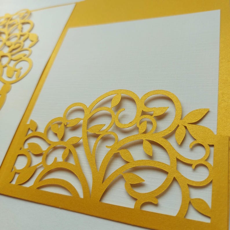 Tree Wedding Invitation SVG: Laser Cut Tri Fold Pocket Card (5x7 Inches ...