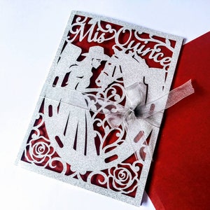 SVG Laser Cut Invitation Template MIS QUINCE Folder Card Cricut Girl Horse Roses Cricut Mexican Quinceanera Charra Card Silhouette Cameo 15 image 9