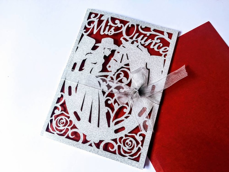SVG Laser Cut Invitation Template MIS QUINCE Folder Card Cricut Girl Horse Roses Cricut Mexican Quinceanera Charra Card Silhouette Cameo 15 image 9