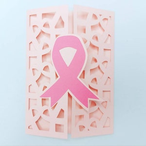 Band Ermutigungs Karte Brustkrebs Bewusstsein Ribbon svg Cricut svg cut Dateien Vorlage Karte Silhouette Cameo Laser cut dxf Krebssymbol