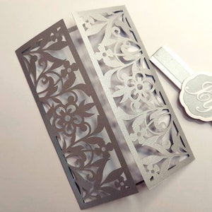 SVG Invitación de boda Diseño floral banda de vientre personalizable Cricut Plantilla Gate Fold Card 5x7 pulgadas Cricut Laser Cut Silhouette Cameo