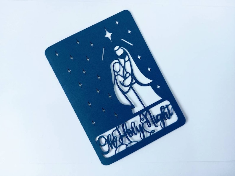 SVG Oh Holy Night julkort Cricut Cut filmappkort, mallar Jesu födelsedag Belen julsilhuett cameo laserskuren bild 1