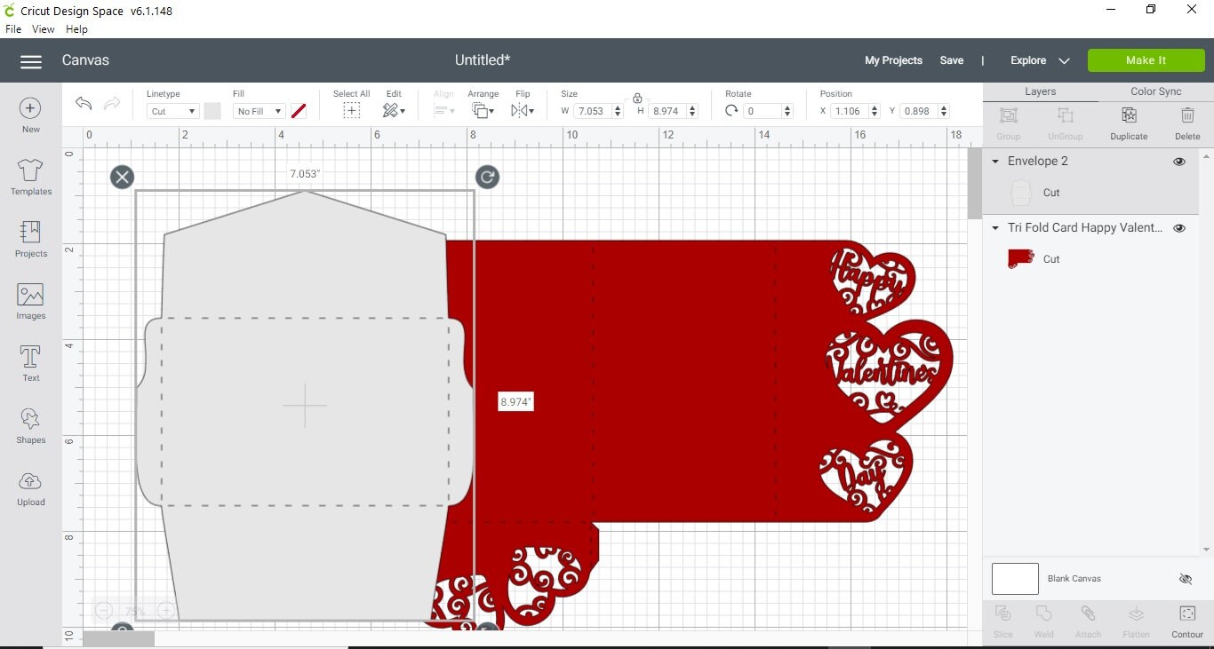Happy Valentine's Day Card Cricut SVG Cut File Svg Tri Fold Card Hearts ...