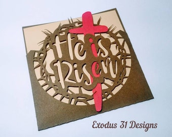 SVG Template Cricut Cross EASTER Envelope Card He is Risen Crown of thorns Happy Easter Silhouette Cameo Laser Cut DXF Ai Cardmaking Easter