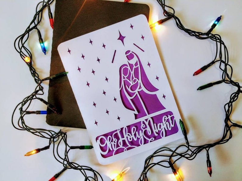 SVG Oh Holy Night julkort Cricut Cut filmappkort, mallar Jesu födelsedag Belen julsilhuett cameo laserskuren bild 4