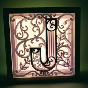 Letra J Shadow Box 3D Alfabeto SVG Cortar Archivos Cricut letras caja de luz mandala en capas Silueta Cameo Corte Láser Brother Scan Cut Cricut SVG