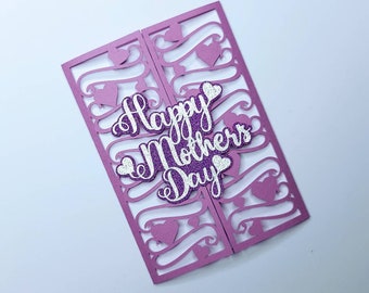 SVG Cut Files Cricut Mothers Day Card Cricut Template Hearts Happy Mother's Day Cricut Silhouette Cameo Cut Laser Cut File Gate Fold Card