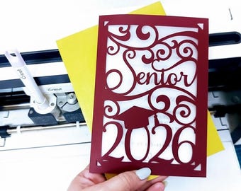 SVG Graduation Invitation Template Folder Card Senior 2026 Cricut Maker Joy Cut File Class of 2026 Silhouette Cameo Laser Announcement