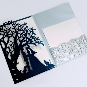 5x7 SVG Cut Files Wedding Invitation Tree Tri Fold Pocket Card Romantic Couple Cats Lovers Laser Cricut Silhouette Cameo Brother Scan Cut
