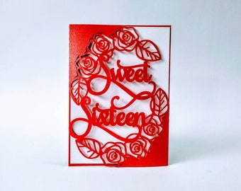 5x7 in Laser Cut Invitation SVG Templates Sweet Sixteen Roses Gate Fold Card Cricut 16th Birthday Girl Party Roses Cut File Silhouette Cameo