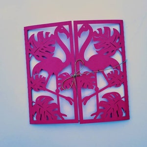 SVG Cricut Klappkarte Klappkarte Flamingo Monstera Blätter Tropischer Strand Hochzeitseinladung Jubiläumskarte Schnittdatei Laser-Cut Silhouette Cameo DXF