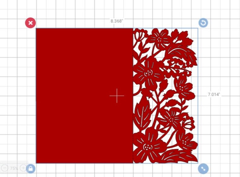 Pu&ograve; includere: Un biglietto rosso con un disegno floreale tagliato sul lato destro. Il biglietto misura 21,25 cm per 17,82 cm.