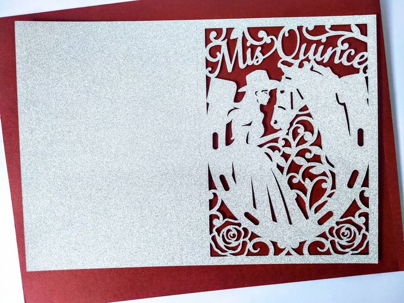 SVG Laser Cut Invitation Template MIS QUINCE Folder Card Cricut Girl Horse Roses Cricut Mexican Quinceanera Charra Card Silhouette Cameo 15 image 5