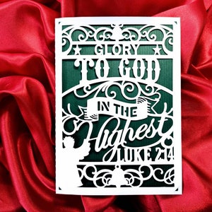 SVG Cricut Glory to God Card Christmas Bible Verse Luke 2:14 Template Folder Card Silhouete Cameo DXF Laser Cut File Merry Christmas SVG