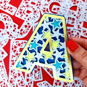 Alphabet A to Z Stars Layered 3D SVG Cut File 5 Layers Templates Letters Cake Topper Cricut Silhouette Cameo Laser Cut Patriotic Christmas