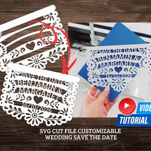 Vorlage Anpassbare SVG-Schnittdateien Save The Date Papel Picado Cielito Lindo Mexikanische Hochzeit Cricut Silhouette Cameo Brother Scanncut Laser